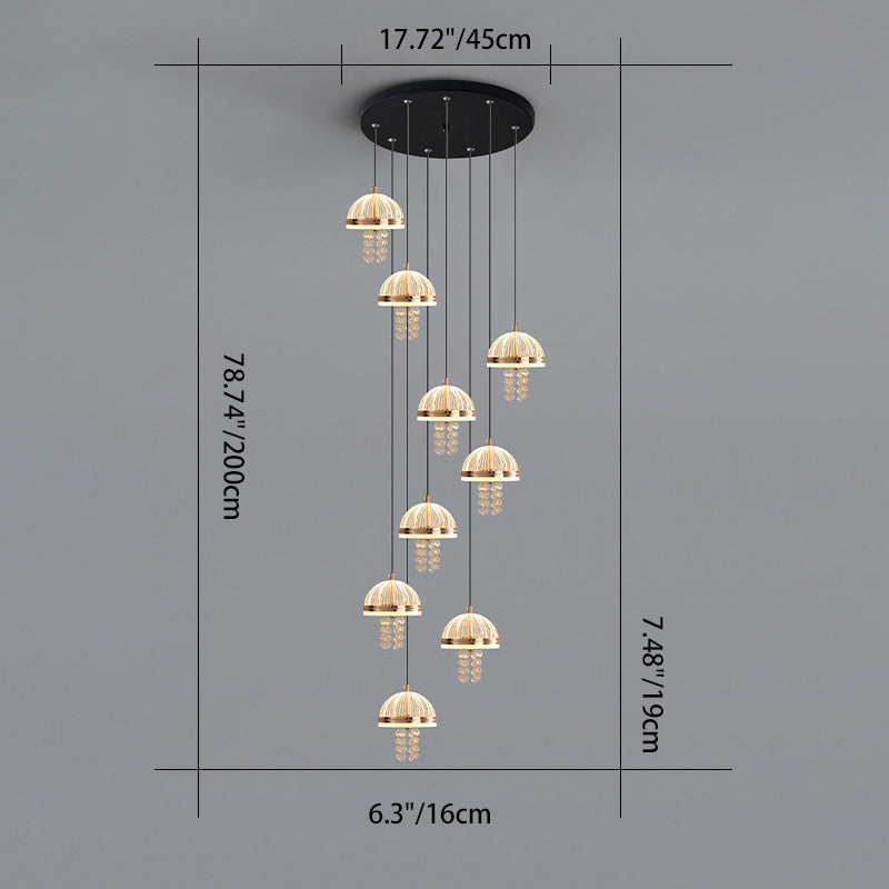 Lustre LED en acrylique et fer moderne de luxe en forme de dôme de méduse, réglable, pour table de chevet 