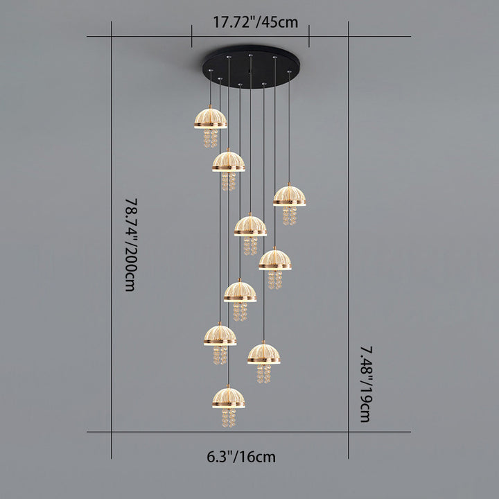 Lustre LED en acrylique et fer moderne de luxe en forme de dôme de méduse, réglable, pour table de chevet 