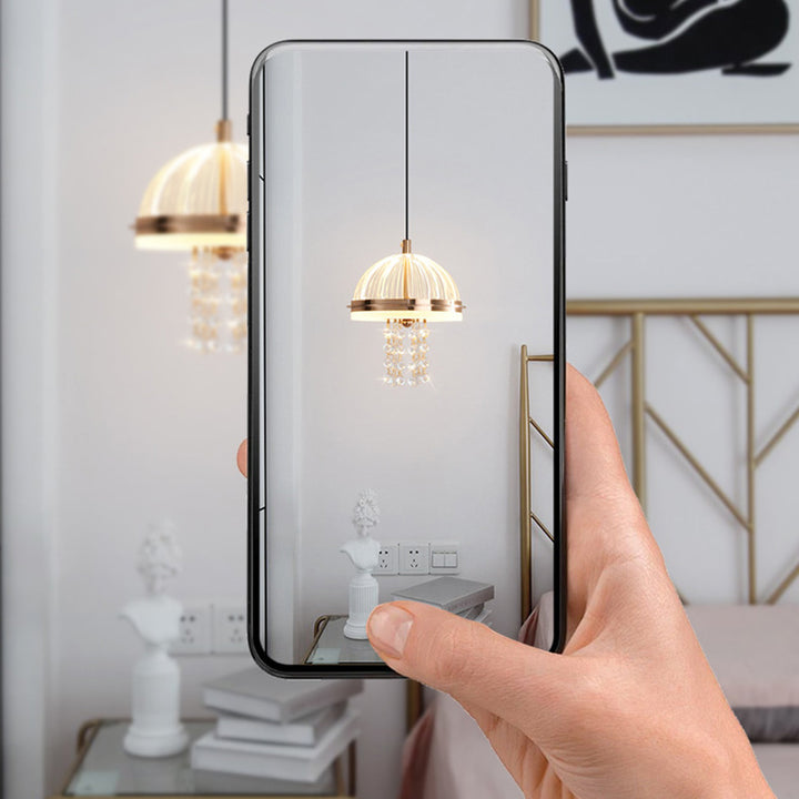 Lustre LED en acrylique et fer moderne de luxe en forme de dôme de méduse, réglable, pour table de chevet 