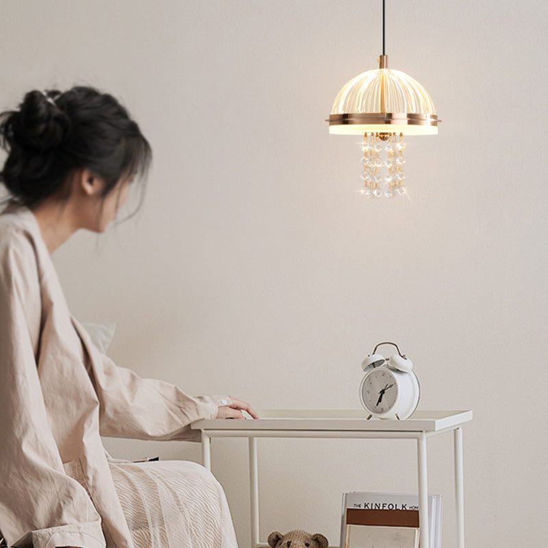 Lustre LED en acrylique et fer moderne de luxe en forme de dôme de méduse, réglable, pour table de chevet 