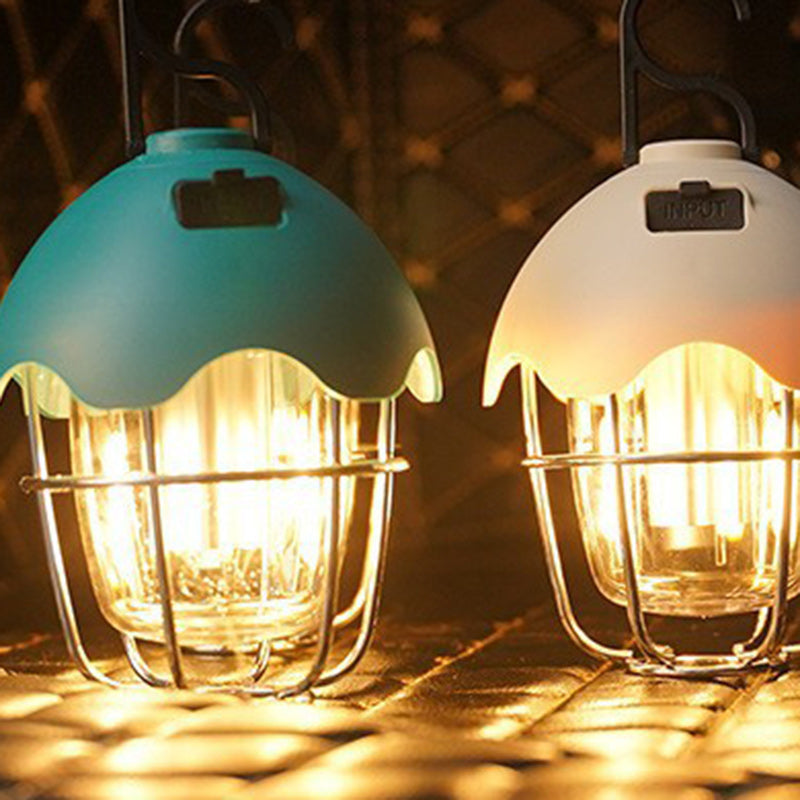 Zeitgenössische Retro Wiederaufladbare Kunststoff Metall Kiefernzapfen Eierschalen Tragbare Camping LED Außenleuchte Für Außenbereich Terrasse 