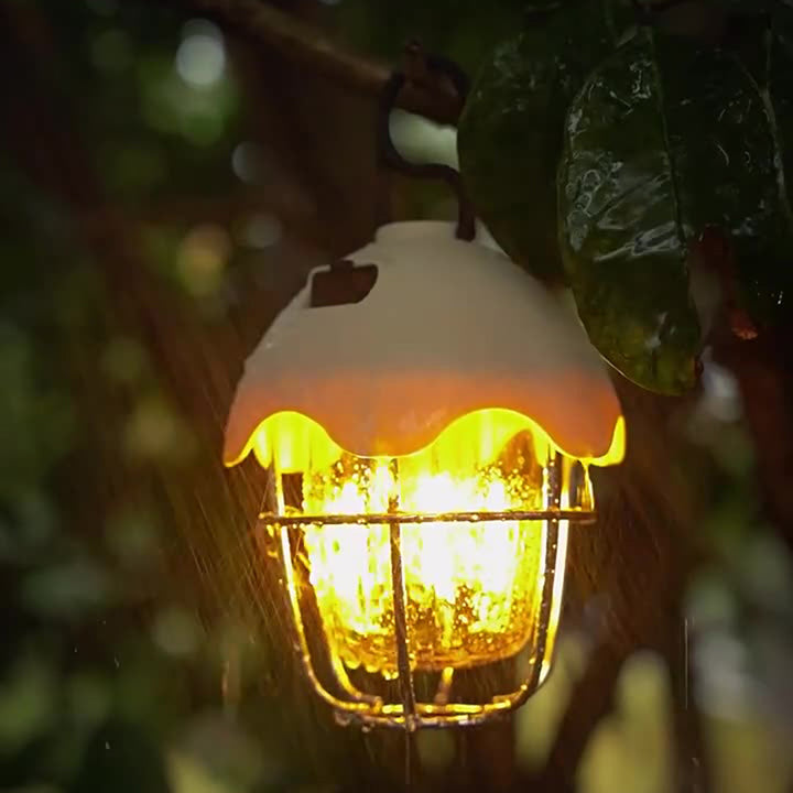 Zeitgenössische Retro Wiederaufladbare Kunststoff Metall Kiefernzapfen Eierschalen Tragbare Camping LED Außenleuchte Für Außenbereich Terrasse 