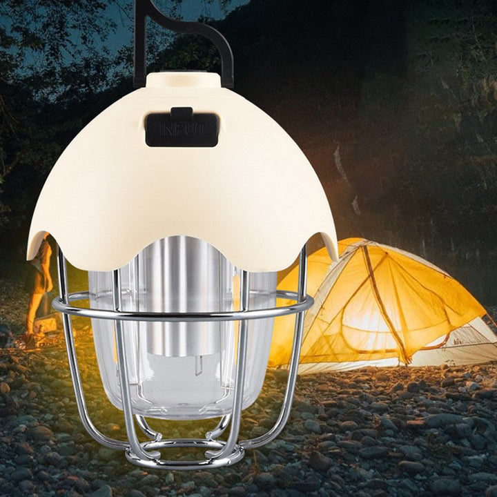 Zeitgenössische Retro Wiederaufladbare Kunststoff Metall Kiefernzapfen Eierschalen Tragbare Camping LED Außenleuchte Für Außenbereich Terrasse 