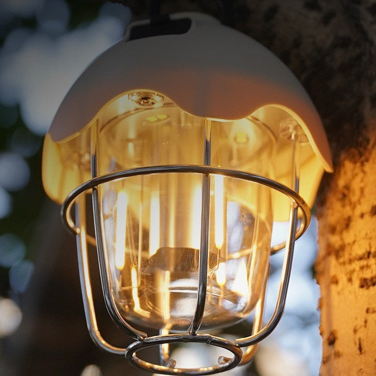 Zeitgenössische Retro Wiederaufladbare Kunststoff Metall Kiefernzapfen Eierschalen Tragbare Camping LED Außenleuchte Für Außenbereich Terrasse 