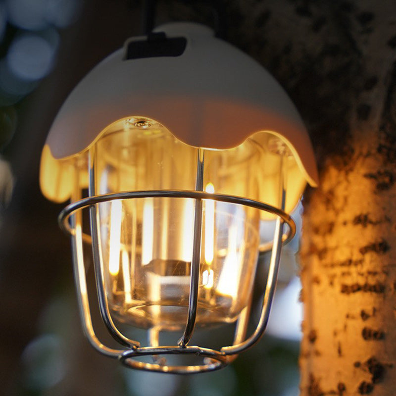 Zeitgenössische Retro Wiederaufladbare Kunststoff Metall Kiefernzapfen Eierschalen Tragbare Camping LED Außenleuchte Für Außenbereich Terrasse 