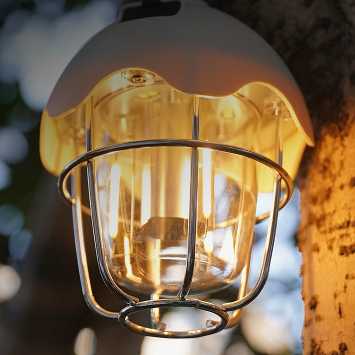 Zeitgenössische Retro Wiederaufladbare Kunststoff Metall Kiefernzapfen Eierschalen Tragbare Camping LED Außenleuchte Für Außenbereich Terrasse 