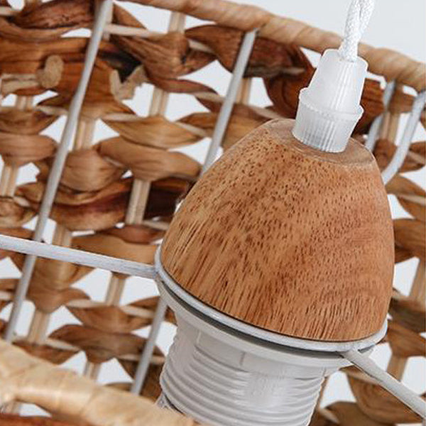 Traditional Farmhouse Weaving Rattan Iron Cylinder Oval Conic Round 1-Light Pendant Light For Dining Room