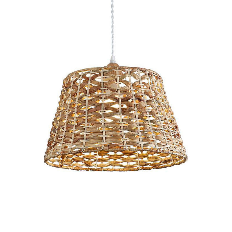Traditional Farmhouse Weaving Rattan Iron Cylinder Oval Conic Round 1-Light Pendant Light For Dining Room