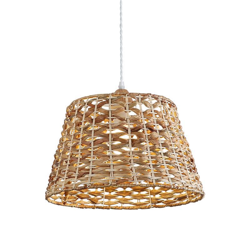 Traditional Farmhouse Weaving Rattan Iron Cylinder Oval Conic Round 1-Light Pendant Light For Dining Room