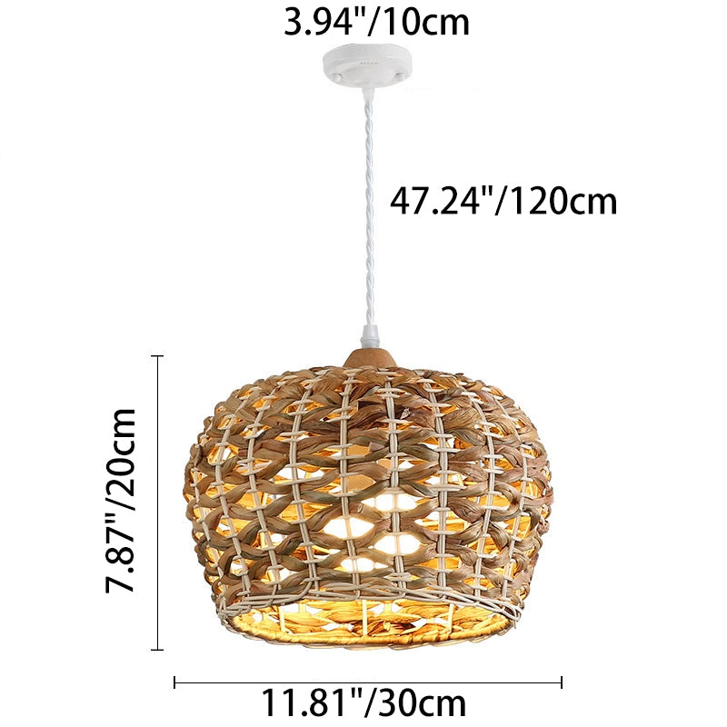 Traditional Farmhouse Weaving Rattan Iron Cylinder Oval Conic Round 1-Light Pendant Light For Dining Room