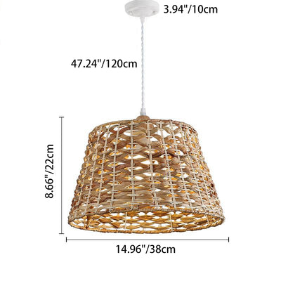 Traditional Farmhouse Weaving Rattan Iron Cylinder Oval Conic Round 1-Light Pendant Light For Dining Room