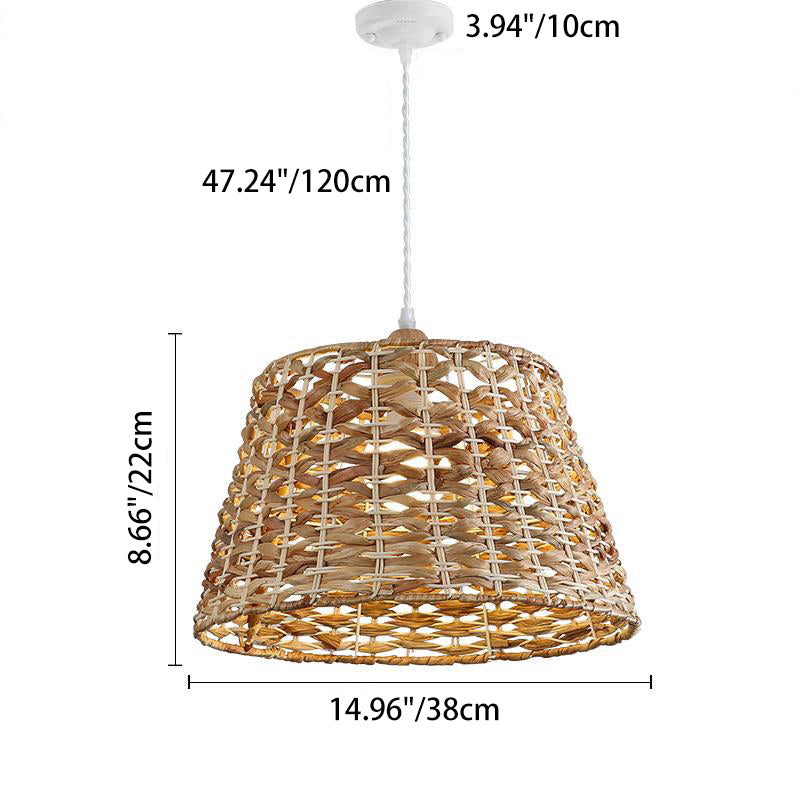 Traditional Farmhouse Weaving Rattan Iron Cylinder Oval Conic Round 1-Light Pendant Light For Dining Room