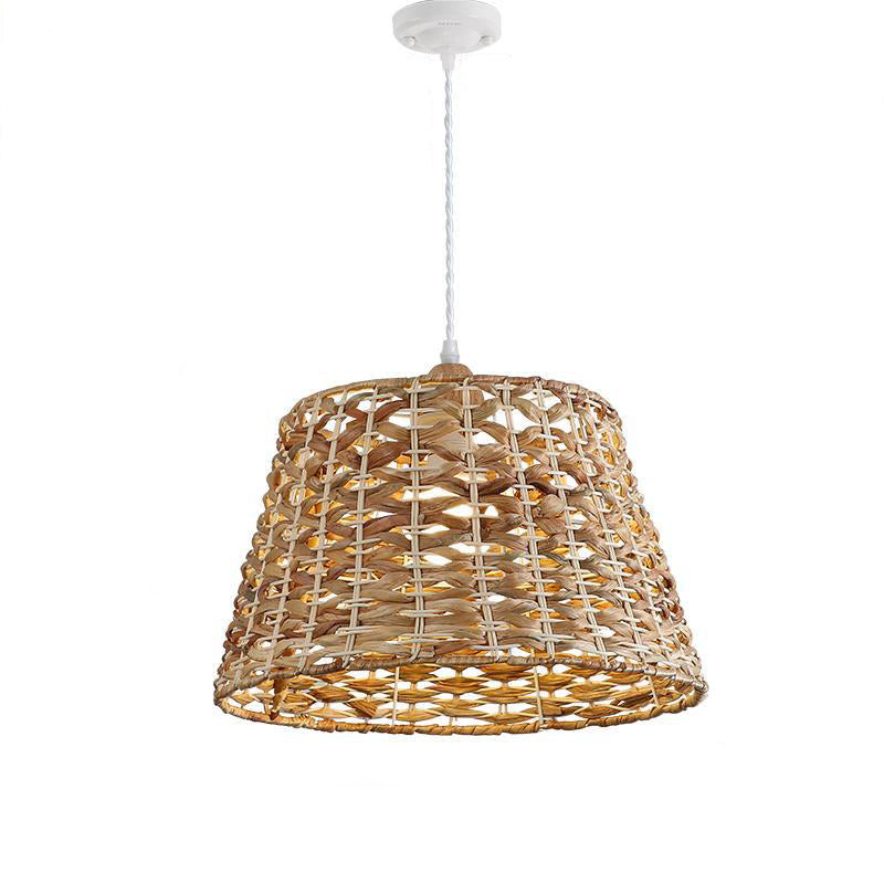 Traditional Farmhouse Weaving Rattan Iron Cylinder Oval Conic Round 1-Light Pendant Light For Dining Room