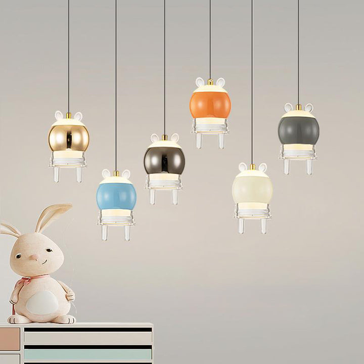 Lámpara colgante LED de modelo de dibujos animados de aluminio, hierro y acrílico para niños creativos contemporáneos, ajustable para la mesita de noche 