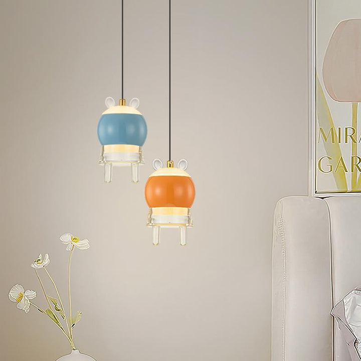 Lámpara colgante LED de modelo de dibujos animados de aluminio, hierro y acrílico para niños creativos contemporáneos, ajustable para la mesita de noche 