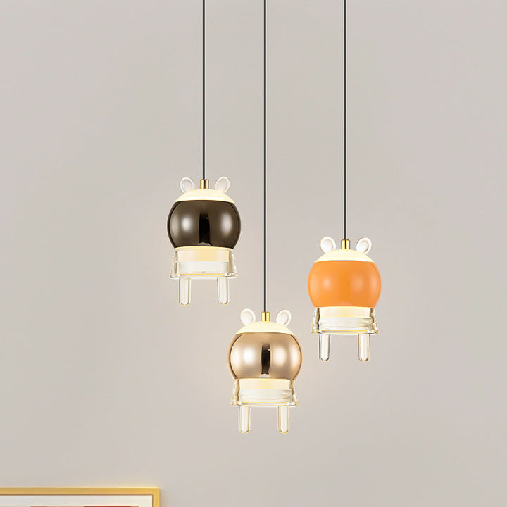 Lámpara colgante LED de modelo de dibujos animados de aluminio, hierro y acrílico para niños creativos contemporáneos, ajustable para la mesita de noche 