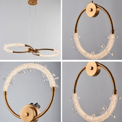 Modern Luxury Crystal Iron Circle Ice Crystal LED Pendant Light For Bedside