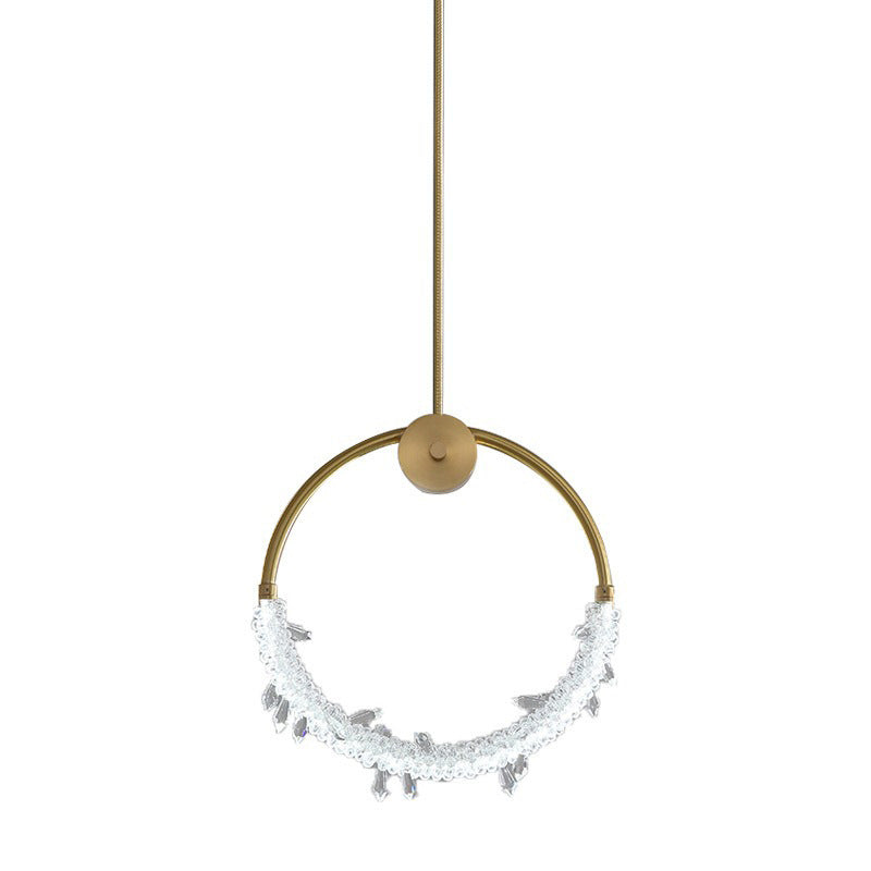 Modern Luxury Crystal Iron Circle Ice Crystal LED Pendant Light For Bedside