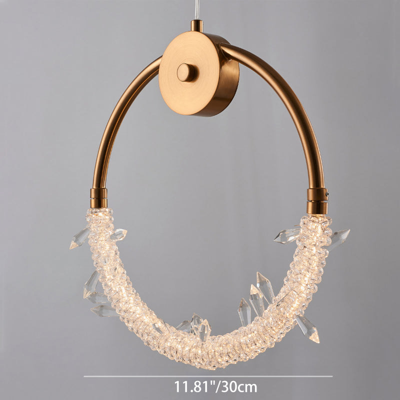 Modern Luxury Crystal Iron Circle Ice Crystal LED Pendant Light For Bedside