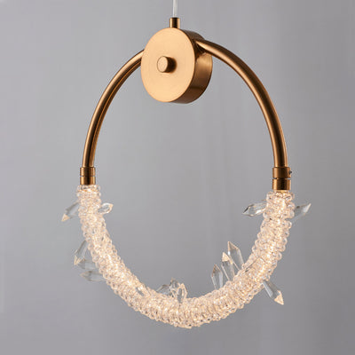 Modern Luxury Crystal Iron Circle Ice Crystal LED Pendant Light For Bedside