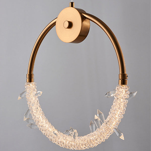Lustre à LED en cristal de glace en cercle de fer moderne de luxe pour chevet 