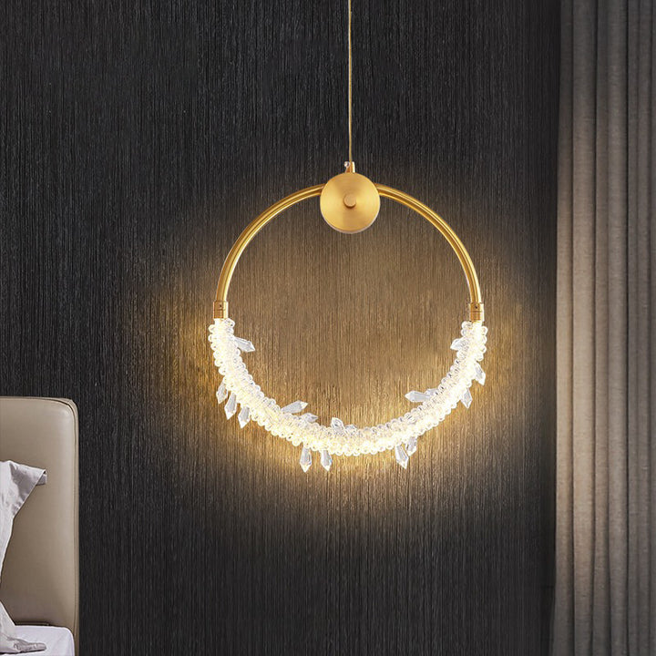 Lustre à LED en cristal de glace en cercle de fer moderne de luxe pour chevet 