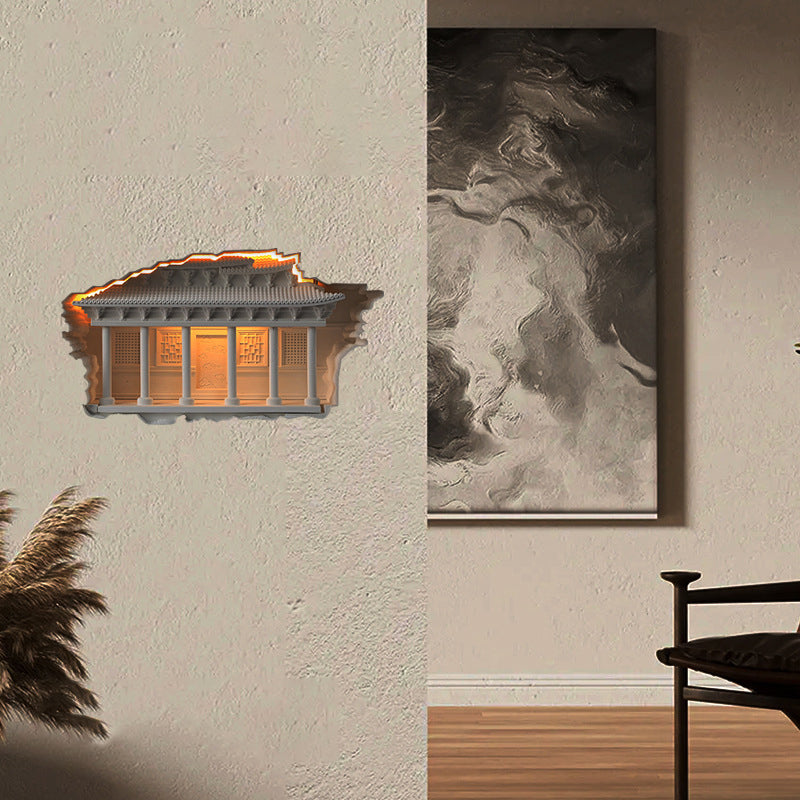 Applique murale LED encastrée avec détecteur humain pour couloir en plâtre chinois traditionnel en relief pour palais 