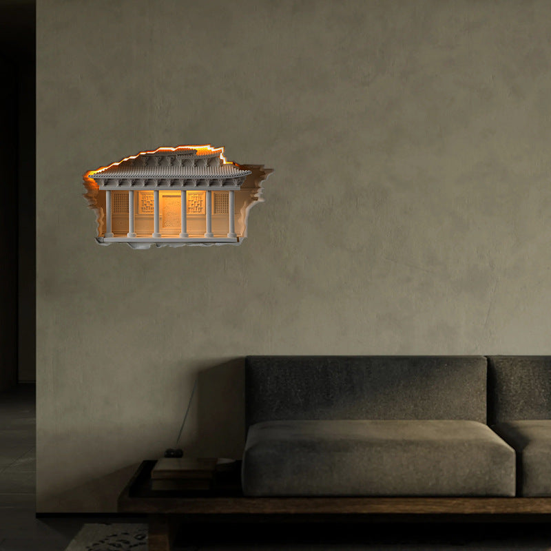Applique murale LED encastrée avec détecteur humain pour couloir en plâtre chinois traditionnel en relief pour palais 