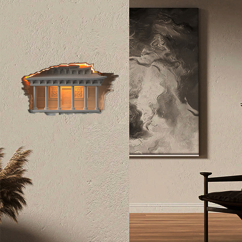 Applique murale LED encastrée avec détecteur humain pour couloir en plâtre chinois traditionnel en relief pour palais 