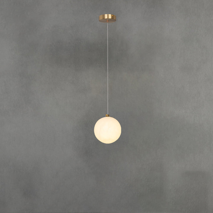 Traditional Chinese Brass Marble Ball Cylinder 1-Light Pendant Light For Bedside