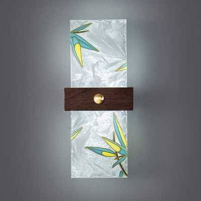 Lámpara de Aplique de Pared LED de Nogal Chino Tradicional de Cobre PVC Esmalte Pintura Rectangular Árbol de Hojas y Olas para el Lado de la Cama 
