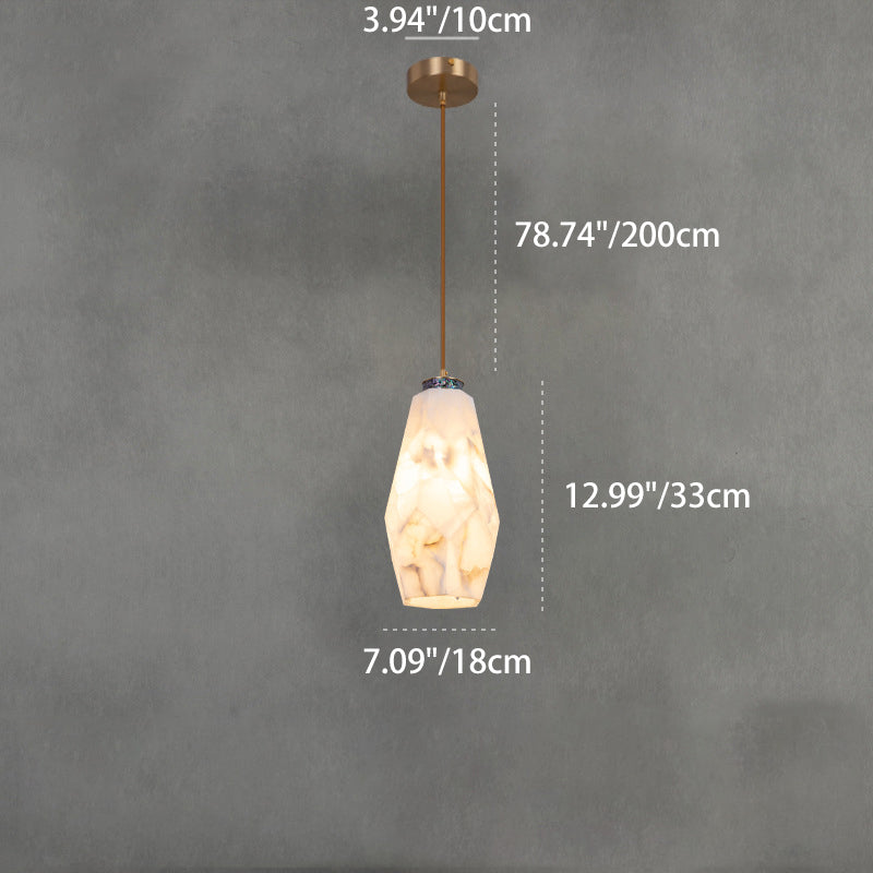 Traditional Chinese Brass Marble Ball Cylinder 1-Light Pendant Light For Bedside