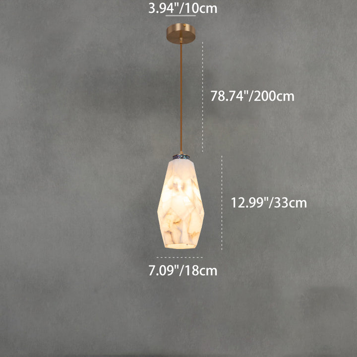 Traditional Chinese Brass Marble Ball Cylinder 1-Light Pendant Light For Bedside