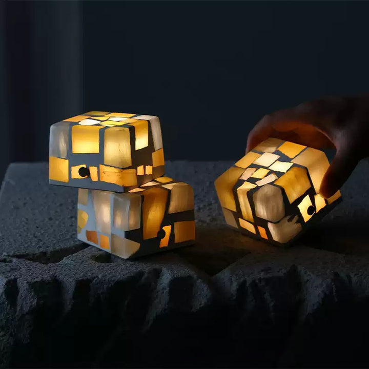Lampe de table LED cube en plâtre d&