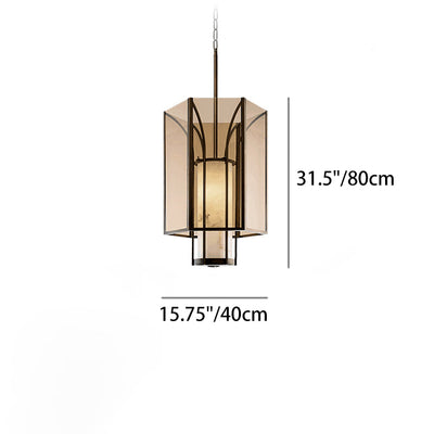 Traditional Chinese Imitation Marble Glass Iron Cylinder Lantern 1-Light Pendant Light Spotlight For Bedside