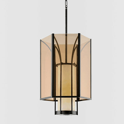 Traditional Chinese Imitation Marble Glass Iron Cylinder Lantern 1-Light Pendant Light Spotlight For Bedside
