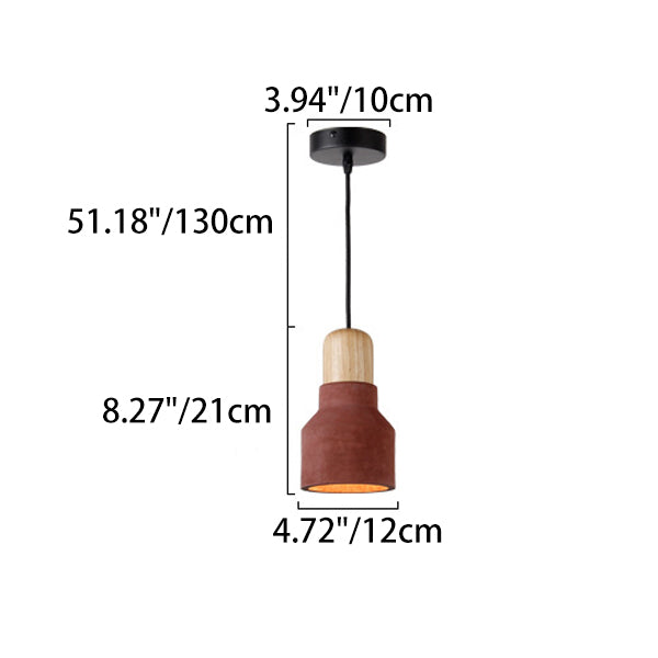 Contemporain Scandinave Ciment Bois Quincaillerie Conique Rond 1-Lumière Suspension Pour Salle à Manger 
