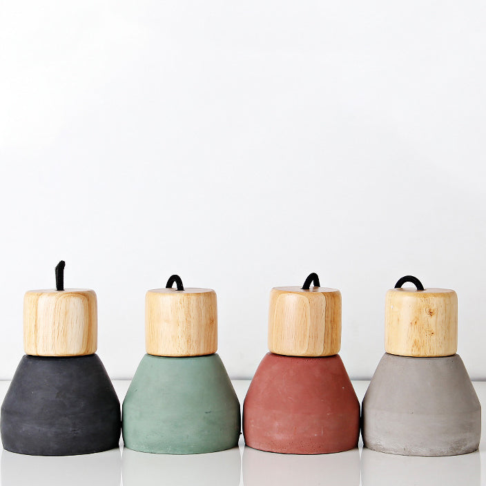 Contemporary Scandinavian Cement Wood Hardware Conic Round 1-Light Pendant Light For Dining Room