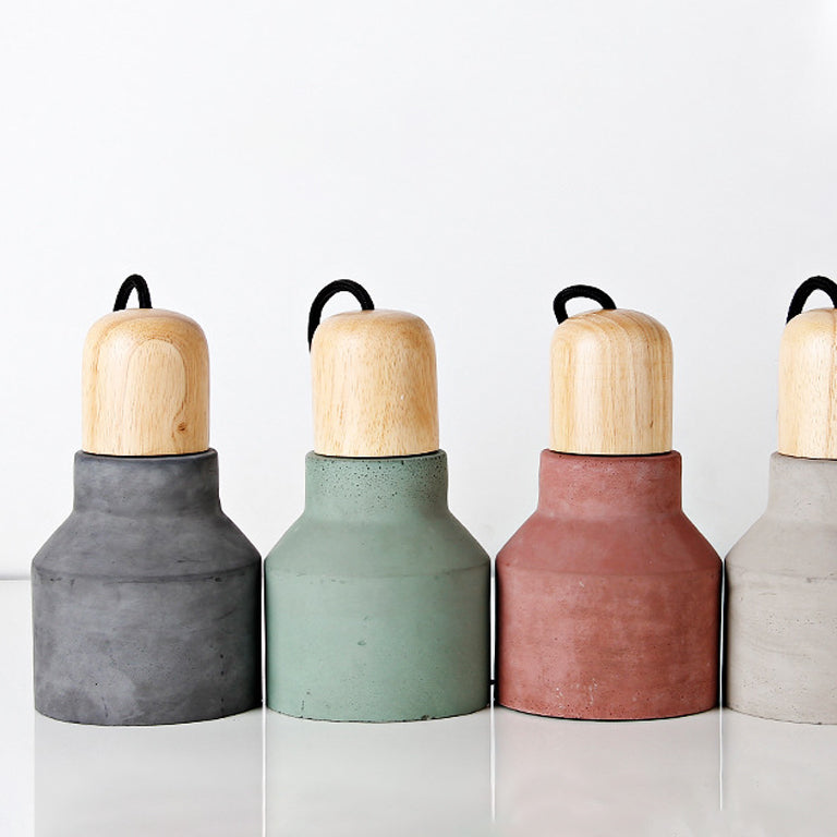 Contemporary Scandinavian Cement Wood Hardware Conic Round 1-Light Pendant Light For Dining Room