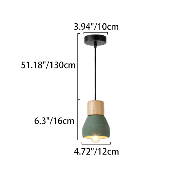 Contemporain Scandinave Ciment Bois Quincaillerie Conique Rond 1-Lumière Suspension Pour Salle à Manger 