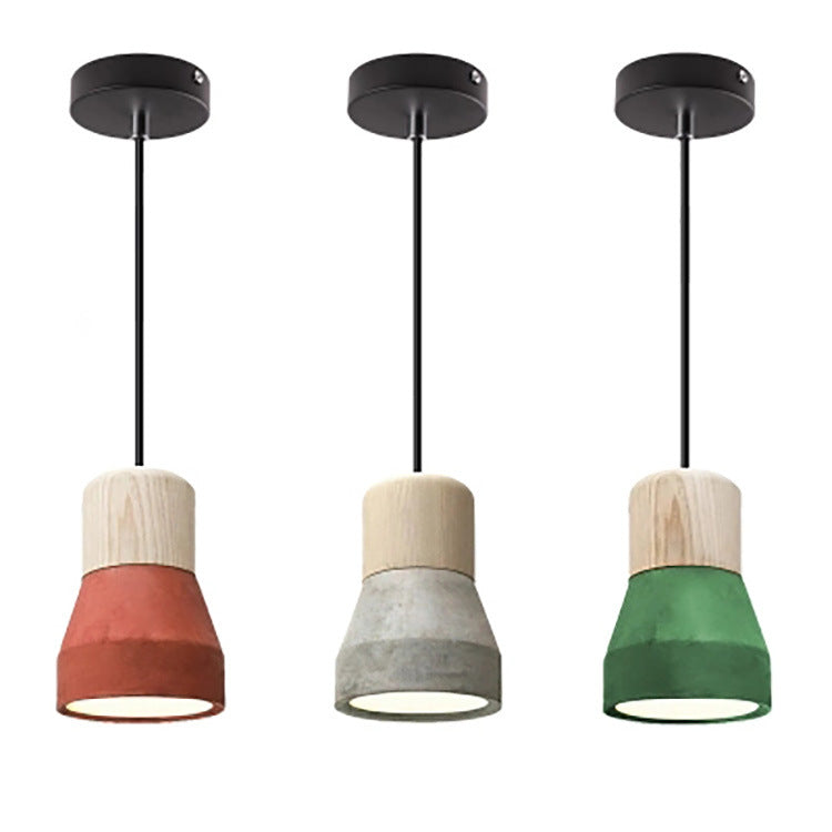 Contemporain Scandinave Ciment Bois Quincaillerie Conique Rond 1-Lumière Suspension Pour Salle à Manger 