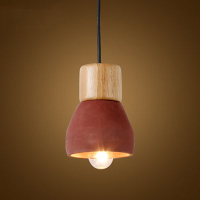 Contemporary Scandinavian Cement Wood Hardware Conic Round 1-Light Pendant Light For Dining Room