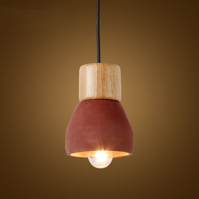 Contemporary Scandinavian Cement Wood Hardware Conic Round 1-Light Pendant Light For Dining Room