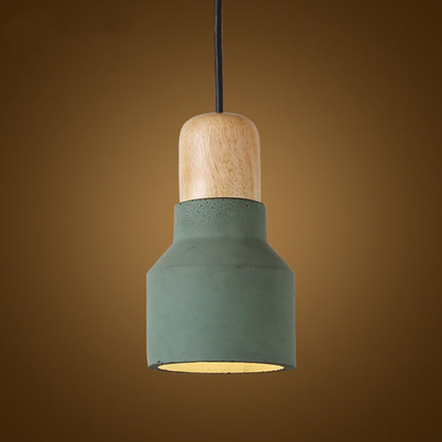 Contemporary Scandinavian Cement Wood Hardware Conic Round 1-Light Pendant Light For Dining Room