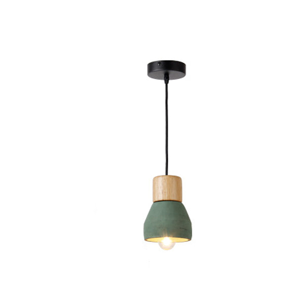 Contemporain Scandinave Ciment Bois Quincaillerie Conique Rond 1-Lumière Suspension Pour Salle à Manger 