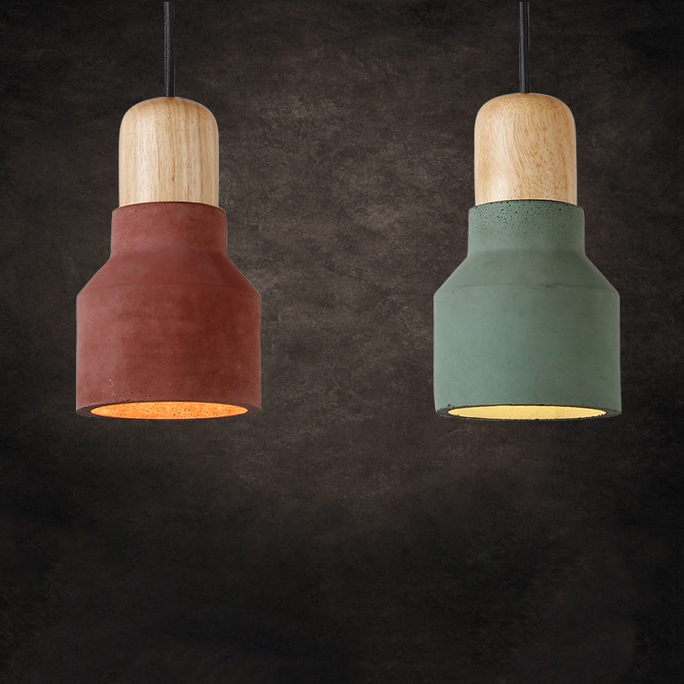 Contemporary Scandinavian Cement Wood Hardware Conic Round 1-Light Pendant Light For Dining Room