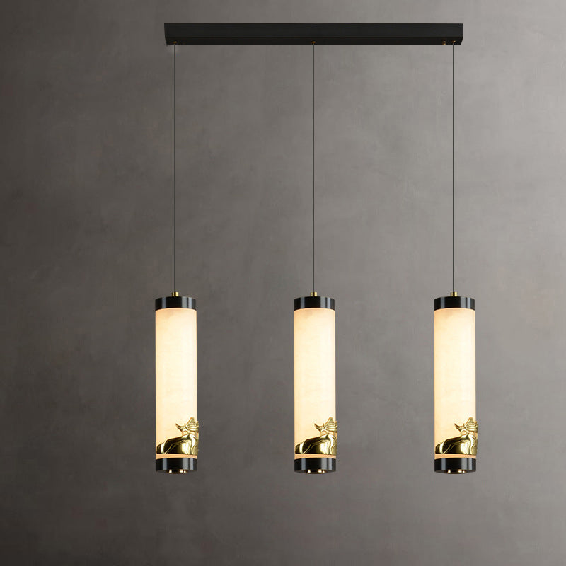 Traditional Chinese Brass Mable Cylinder Lotus Orchid Plum Blossom Bamboo LED Pendant Light Spotlight For Bedside