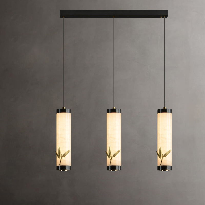 Traditional Chinese Brass Mable Cylinder Lotus Orchid Plum Blossom Bamboo LED Pendant Light Spotlight For Bedside