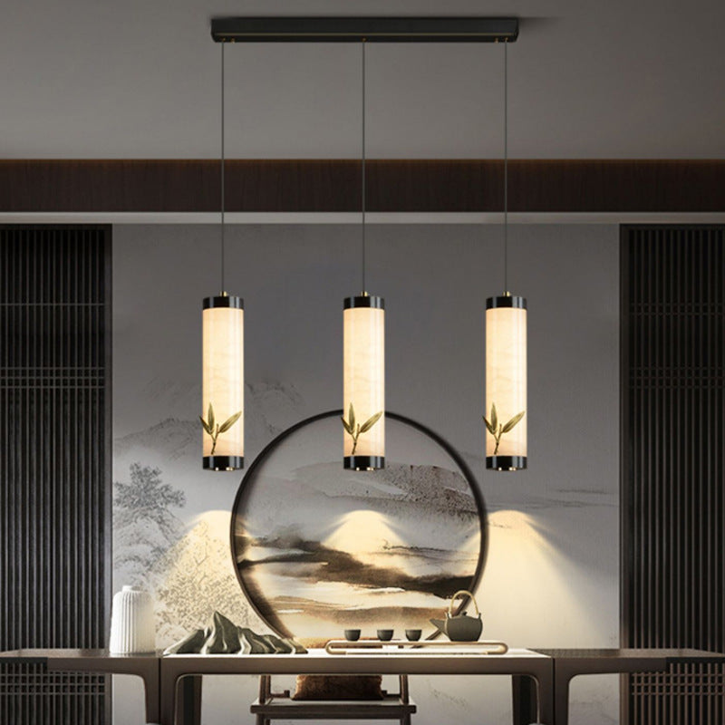 Traditional Chinese Brass Mable Cylinder Lotus Orchid Plum Blossom Bamboo LED Pendant Light Spotlight For Bedside