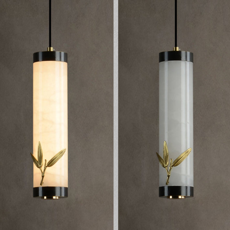 Traditional Chinese Brass Mable Cylinder Lotus Orchid Plum Blossom Bamboo LED Pendant Light Spotlight For Bedside